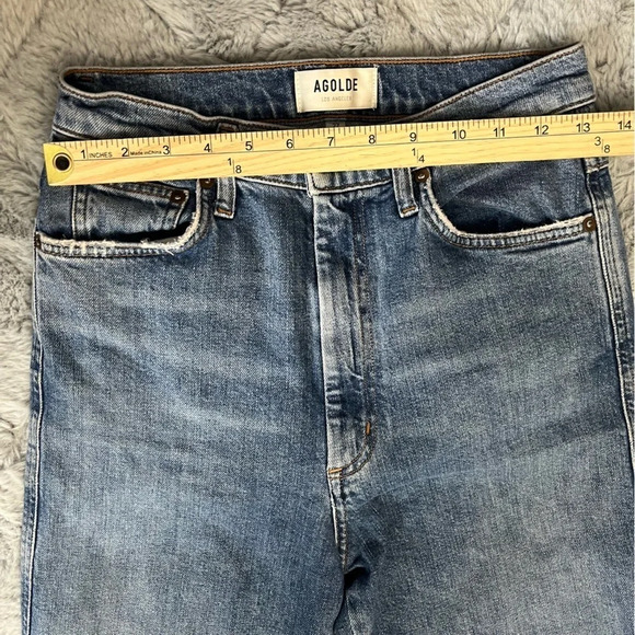 AGOLDE Pinch Waist High Rise Kick Jeans Womens Size 27 Raw Hem Ankle Crop Denim - Picture 6 of 16